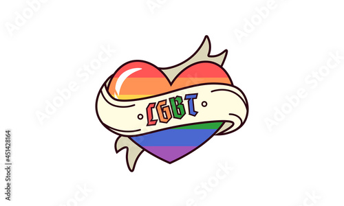 Heart in LGBT colors. Lgbt community symbol in rainbow colors. Love is Love. Tattoo heart. Happy pride day. LGBTQ Pride Month. Rainbow flag.