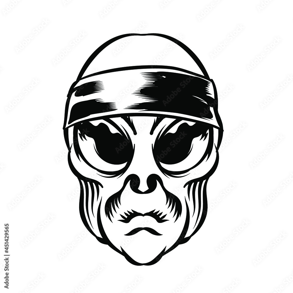 Illustration of Alien head with head bandana for logo badge design vector element