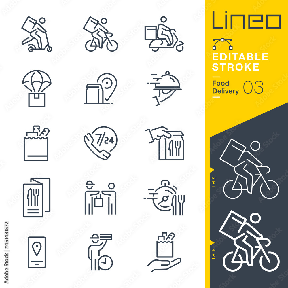 Lineo Editable Stroke - Food delivery line icons
