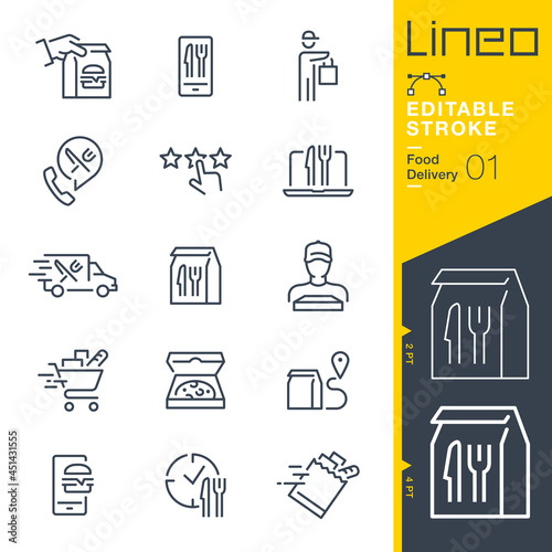 Lineo Editable Stroke - Food delivery line icons