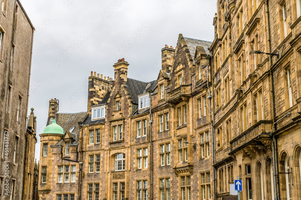 A view of typical Victorian architecture in an Edinburgh street, Scotland on a summers day