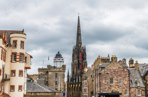 A view from the castle towards the Royal mile in Edinburgh, Scotland on a summers day