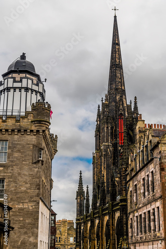 A view down the side of the Tolbooth Church in Edinburgh, Scotland on a summers day