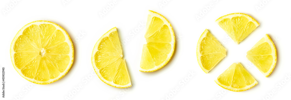 Lemon slices isolated on white, from above