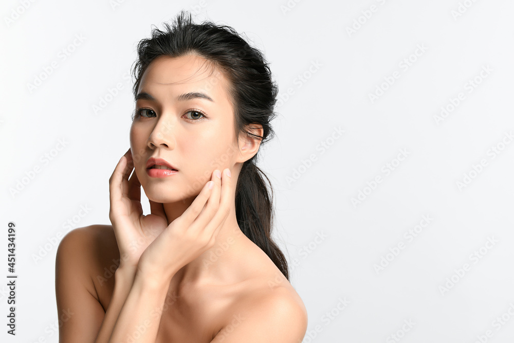 Beautiful young asian woman with clean fresh skin on white background, Face care, Facial treatment, Cosmetology, beauty and spa, Asian women portrait. Beautiful young asian woman with clean fresh skin on white background, Face care, Facial treatment, Cosmetology, beauty and spa, Asian women portrait.