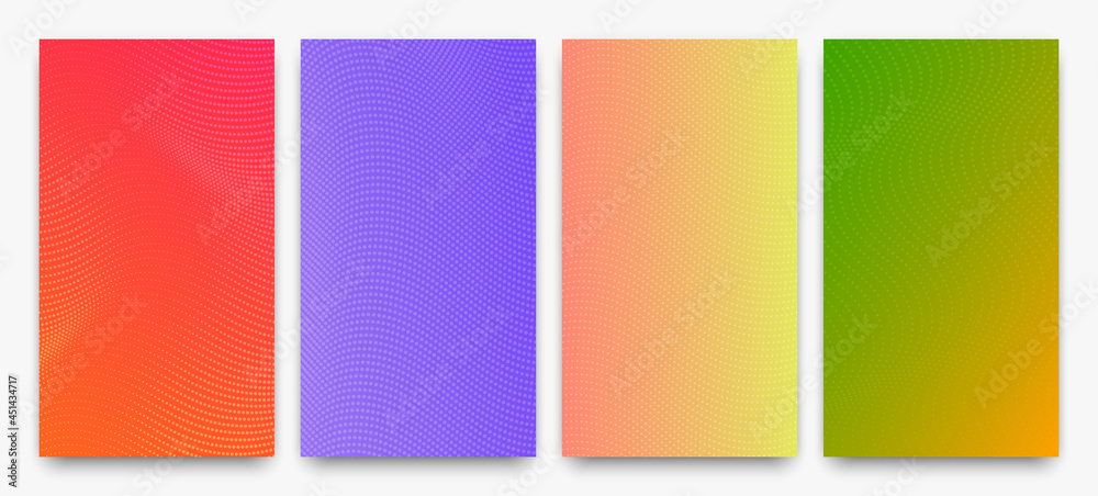 Set of halftone gradient backgrounds with dots