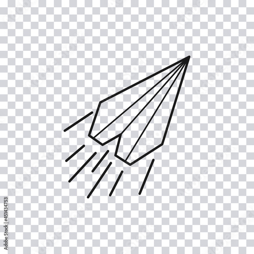 Fototapeta Naklejka Na Ścianę i Meble -  Hand drawn paper airplane isolated on transparent background. Sketch of paper airplane. Vector illustration.