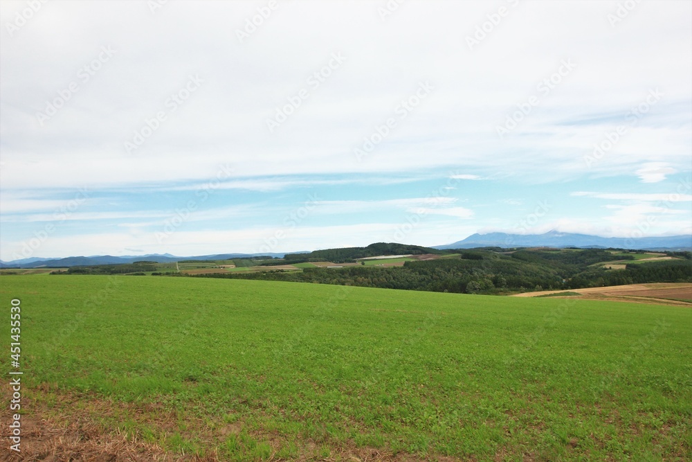 北海道の風景。かしわ公園からの眺め。広い草原が広がる北の大地