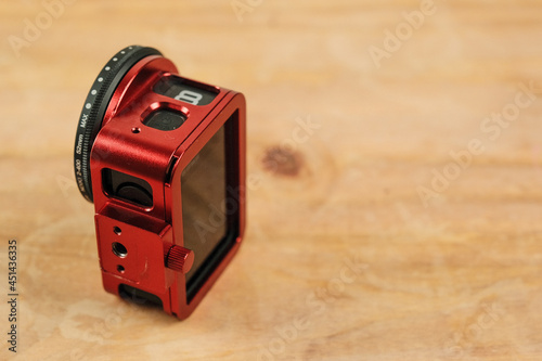 Close Up Action Camera With Red Cage Cover
