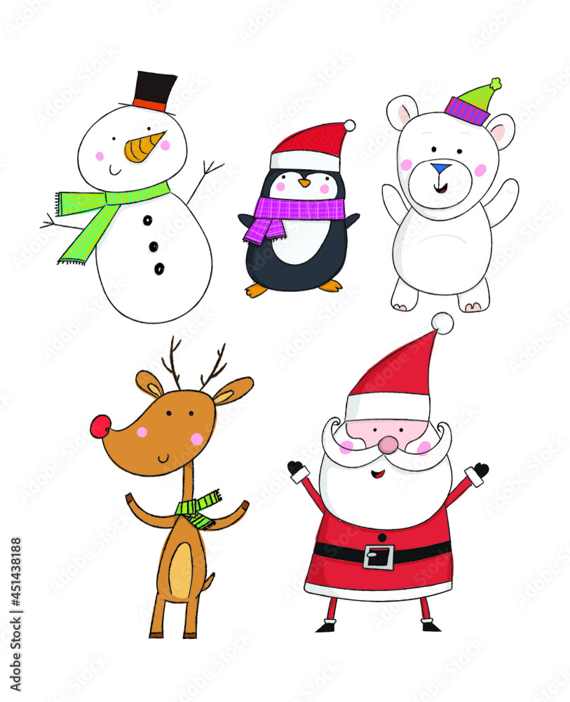 set of happy cartoon christmas characters set of happy cartoon christmas characters