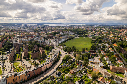 View on downtown Oslo and Voldsløkka on a sunny day from Nydalen