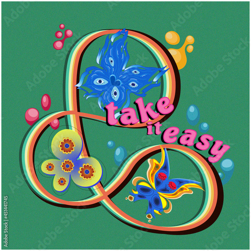 Three retro-style butterflies with the phrase  Take it easy 