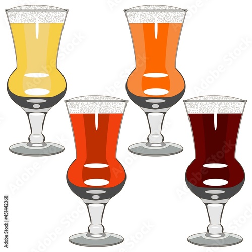 Set with craft beer in thistle glass for banners, flyers, posters, cards. Light and dark beer, ale, and lager. Beer Day. October fest. Cartoon style. Vector illustration isolated on white background.