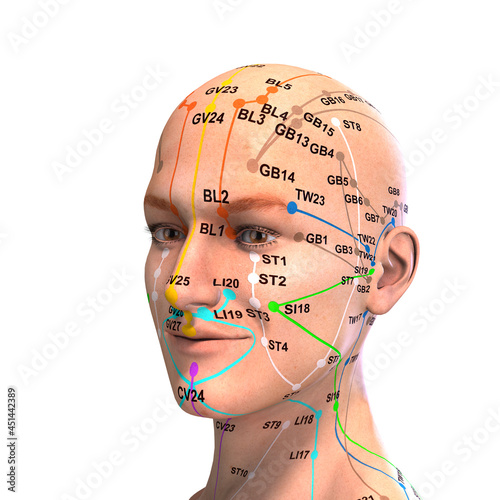 фотографія Eastern or Asian acupuncture and acupressure points on a male body