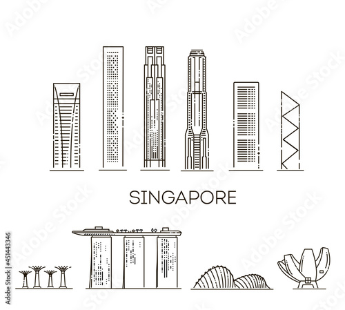 Singapore detailed monuments silhouette. Vector illustration photo