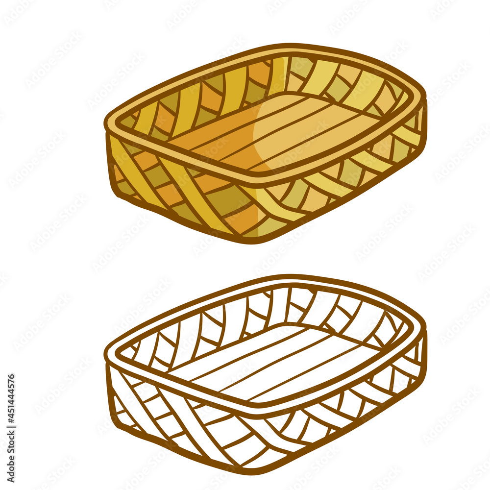 Wicker basket. Farm packaging and box for natural food. Brown illustration. Wicker basket. Farm packaging and box for natural food. Brown illustration.