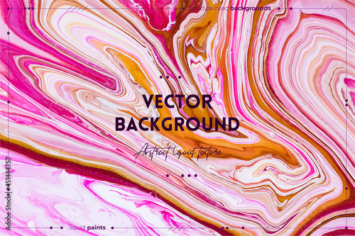 Fluid art texture. Abstract background with mixing paint effect. Liquid acrylic picture with flows and splashes. Mixed paints for baner or wallpaper. Golden, white and coral overflowing colors.