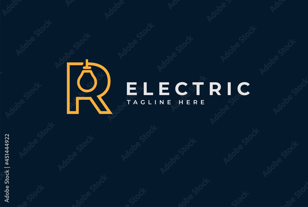 Electric Logo. abstract letter R with light bulb inside, electric design logo template, vector illustration Electric Logo. abstract letter R with light bulb inside, electric design logo template, vector illustration