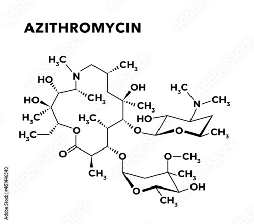 Azithromycin antibiotic structural chemical formula on white background