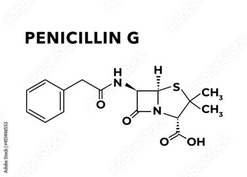 Penicillin antibiotic drug - structural 2d chemical formula, isolated on white background photo