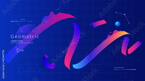 Modern design background with geometric gradients shapes and 3d elements. Minimal vector futuristic composition with wave shape for cover, landing page.