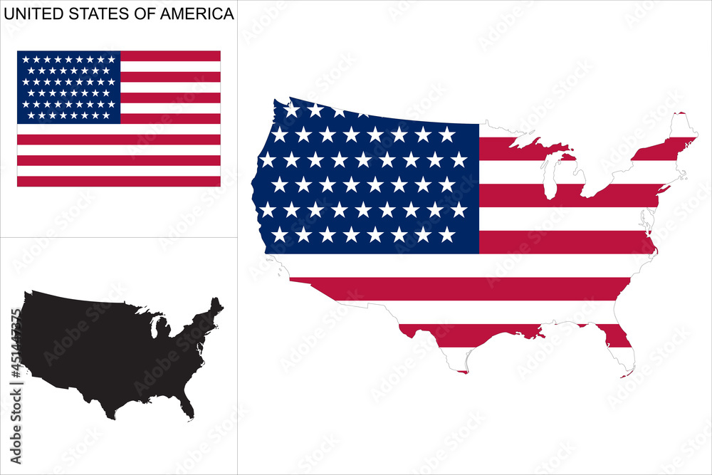Carte des Etats-Unis d'Amérique avec fond drapeau américain - Carte sous  forme de motif noir et drapeau des USA disponibles séparément Stock Vector