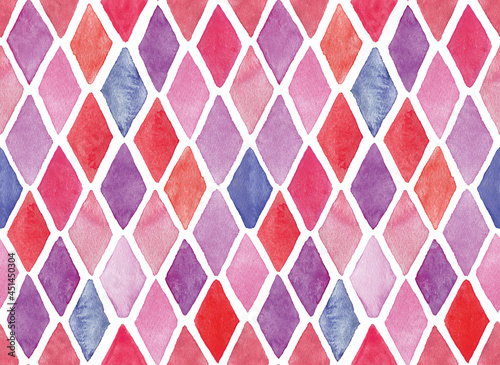 Watercolor Rhombus seamless pattern. Geometry hand made pattern