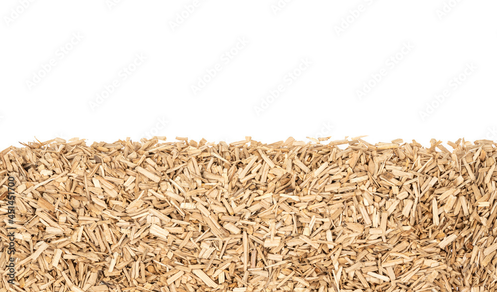 Oak chips sawdust isolated white background. small wood chips for smoking. sawdust texture . ecological fuel Oak chips sawdust isolated white background. small wood chips for smoking. sawdust texture . ecological fuel