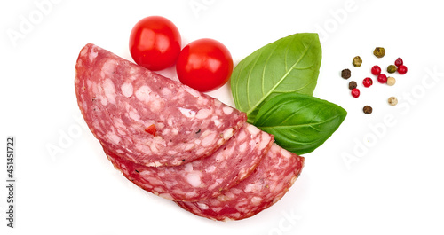 Traditional Italian antipasti salami, isolated on white background. High resolution image.