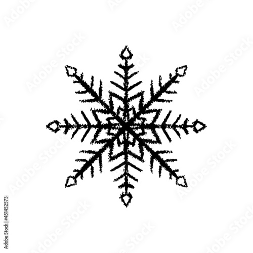 Snowflake icon. Black contour linear sketch silhouette. Vector simple flat graphic hand drawn illustration. The isolated object on a white background. Isolate.