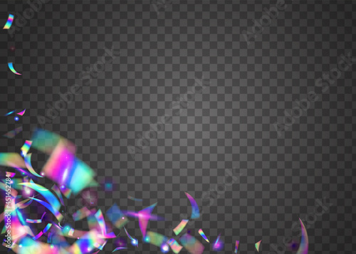 Falling Confetti. Metal Element. Digital Art. Holographic Sparkl