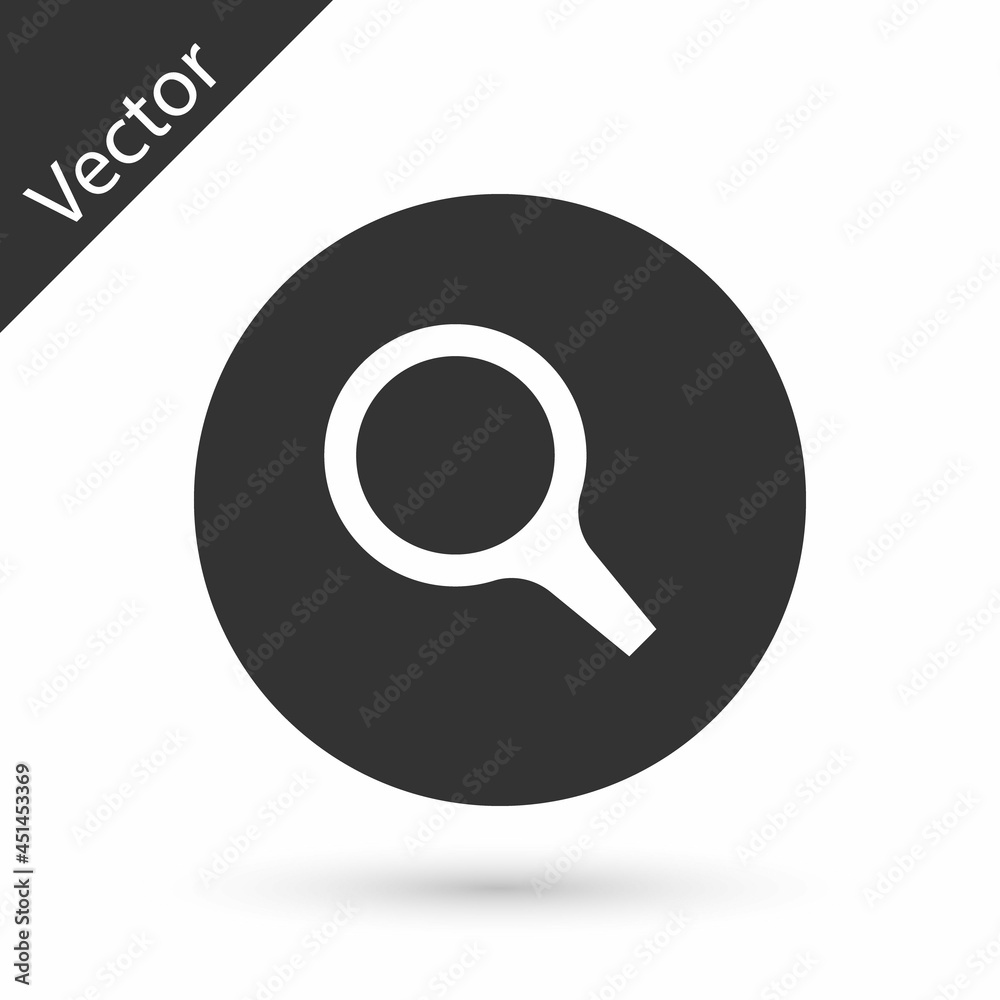 Grey Magnifying glass icon isolated on white background. Search, focus, zoom, business symbol. Vector Grey Magnifying glass icon isolated on white background. Search, focus, zoom, business symbol. Vector