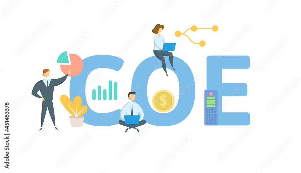COE, Center of Excellence. Concept with keyword, people and icons. Flat vector illustration. Isolated on white. COE, Center of Excellence. Concept with keyword, people and icons. Flat vector illustration. Isolated on white.