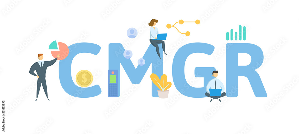 CMGR, Community Manager. Concept with keyword, people and icons. Flat vector illustration. Isolated on white. CMGR, Community Manager. Concept with keyword, people and icons. Flat vector illustration. Isolated on white.