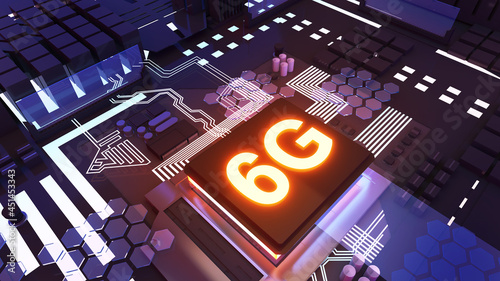 6g technology background abstract illustration,Computer system and 6G system equipment,3d rendering photo