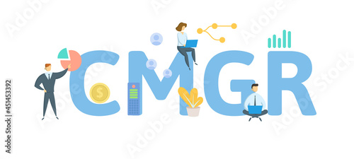 CMGR, Community Manager. Concept with keyword, people and icons. Flat vector illustration. Isolated on white.