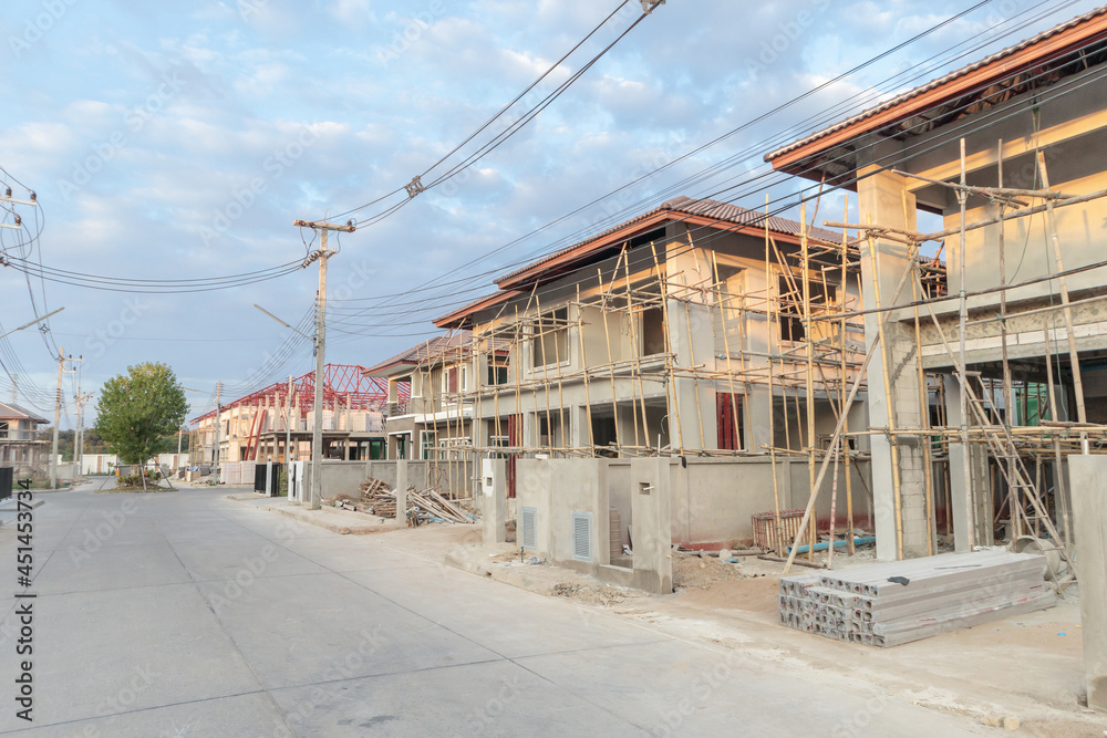 construction residential new house in progress at building site construction residential new house in progress at building site