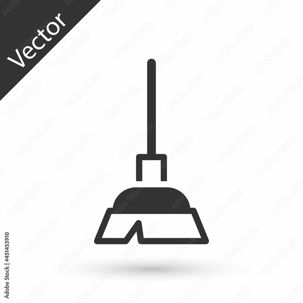 Grey Handle broom icon isolated on white background. Cleaning service concept. Vector Grey Handle broom icon isolated on white background. Cleaning service concept. Vector