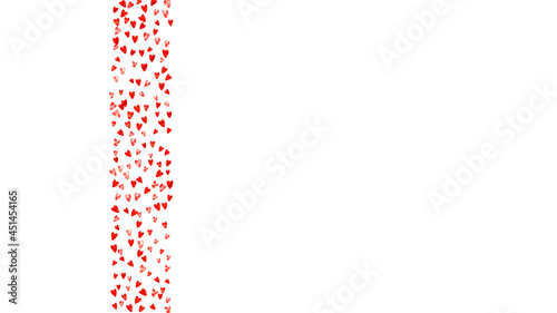 Valentine day border with red glitter sparkles. February 14th day. Vector confetti for valentine day border template. Grunge hand drawn texture. Love theme for gift coupons, vouchers, ads, events.