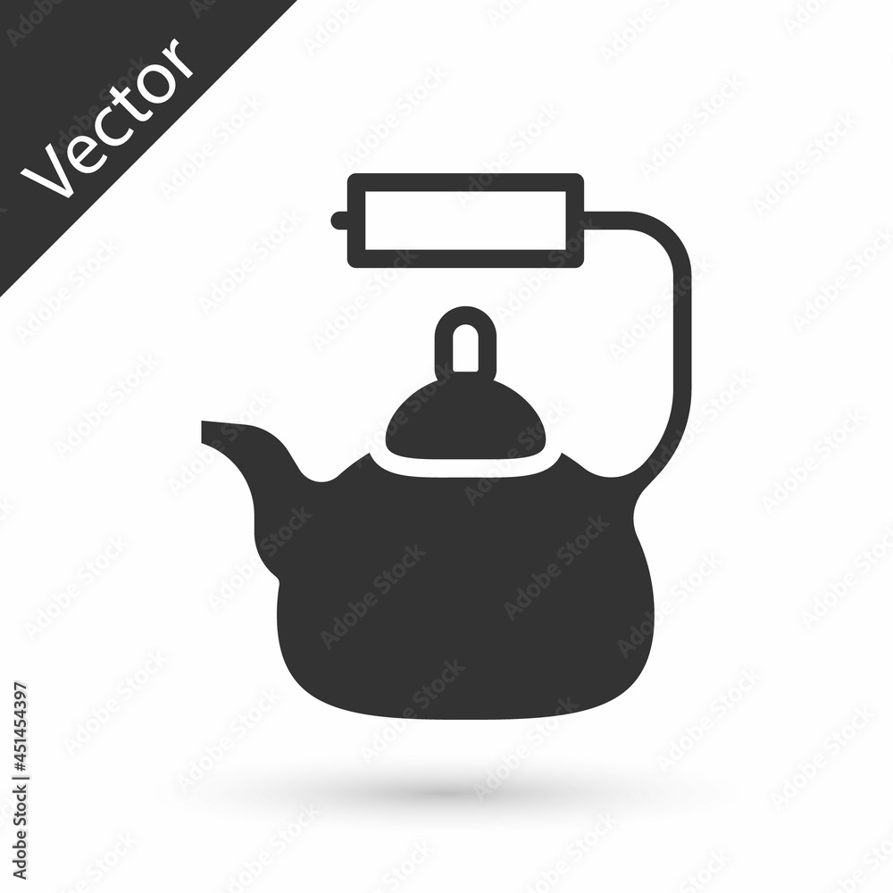 Grey Kettle with handle icon isolated on white background. Teapot icon. Vector Grey Kettle with handle icon isolated on white background. Teapot icon. Vector