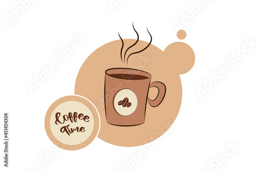 Vector illustration of coffee time with a cup of hot coffee