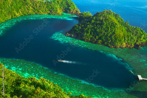 Cruising on the heart-shaped lagoon on Karawapop Island, Misool Raja Ampat
