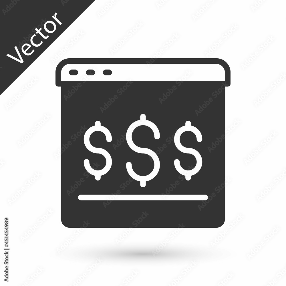 Grey Online shopping on screen icon isolated on white background. Concept e-commerce, e-business, online business marketing. Vector