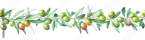 Seamless pattern with watercolor olive tree branches