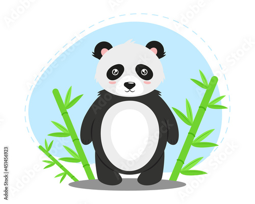 Fototapeta Naklejka Na Ścianę i Meble -  Cute, cartoon panda with bamboo in a flat style. Animals. Vector illustration