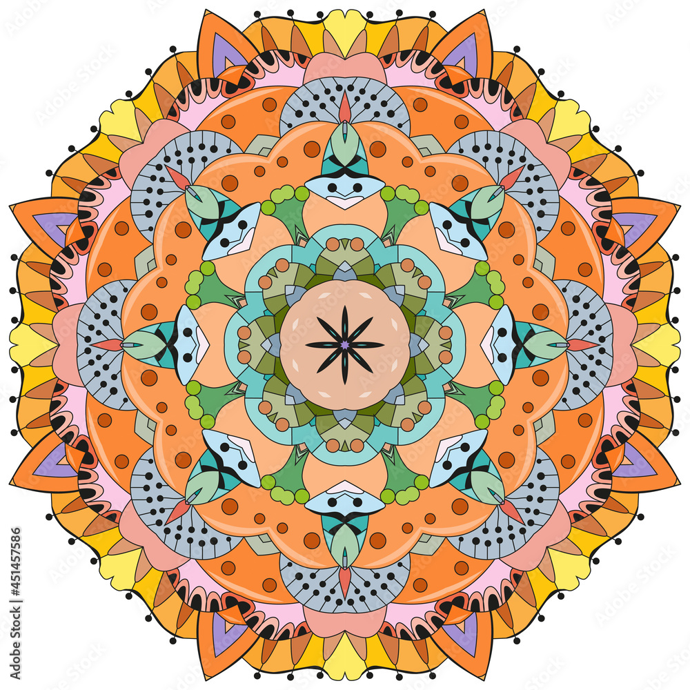 Naklejka premium Colorful cute Mandalas. Decorative unusual round ornaments.