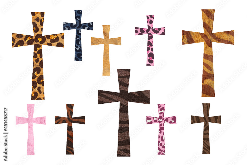 Crosses kit on white background. Religious clip art isolated