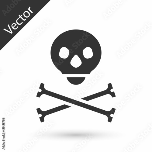 Grey Skull on crossbones icon isolated on white background. Happy Halloween party. Vector
