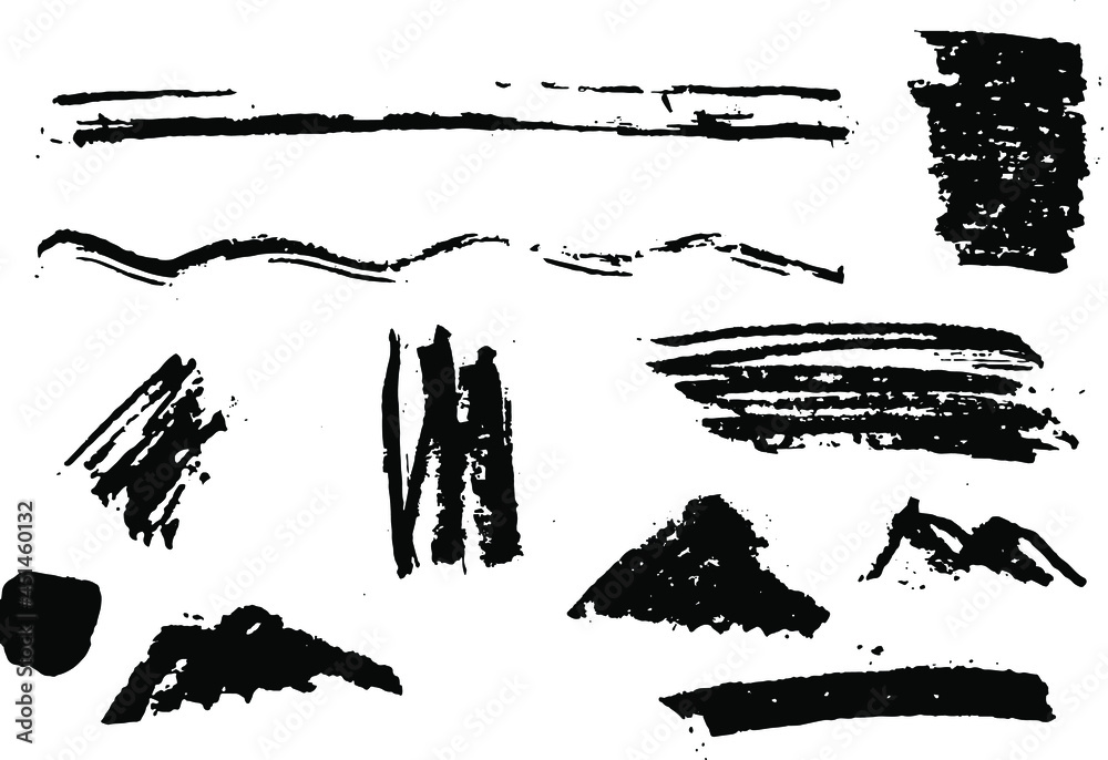 Set of vector brush strokes. Black on white colour. Vector illustration. 