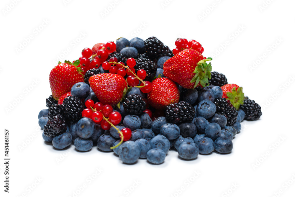 Blackberry, raspberry, blueberry, red currant and mint background. Blackberry, raspberry, blueberry, red currant and mint background.